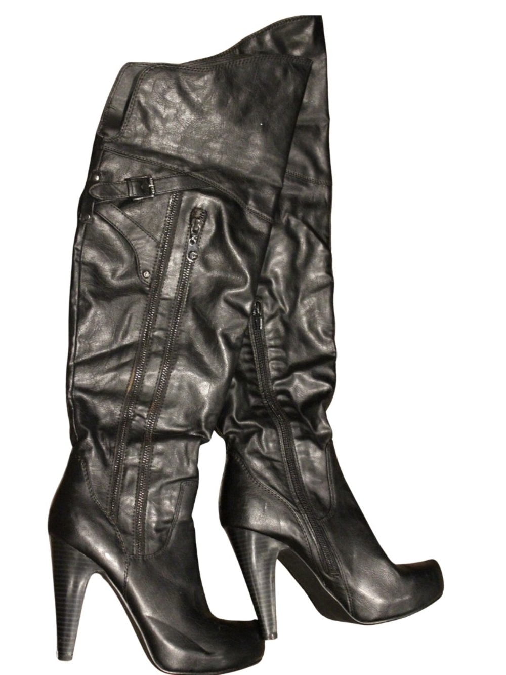Guess Black Leather Knee High Heeled Boots Size 6.5